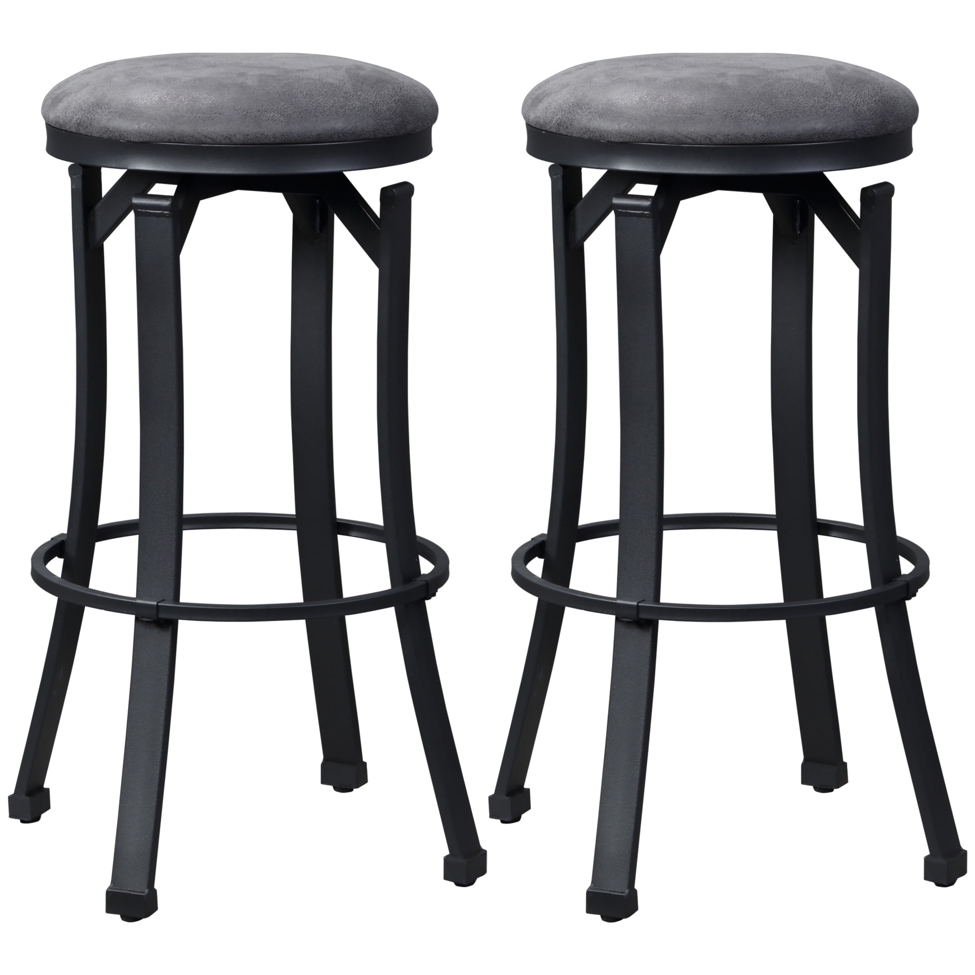 Bar Stools Set of 2, Vintage Barstools with Footrest and Microfiber Cloth, 29 Inch Bar