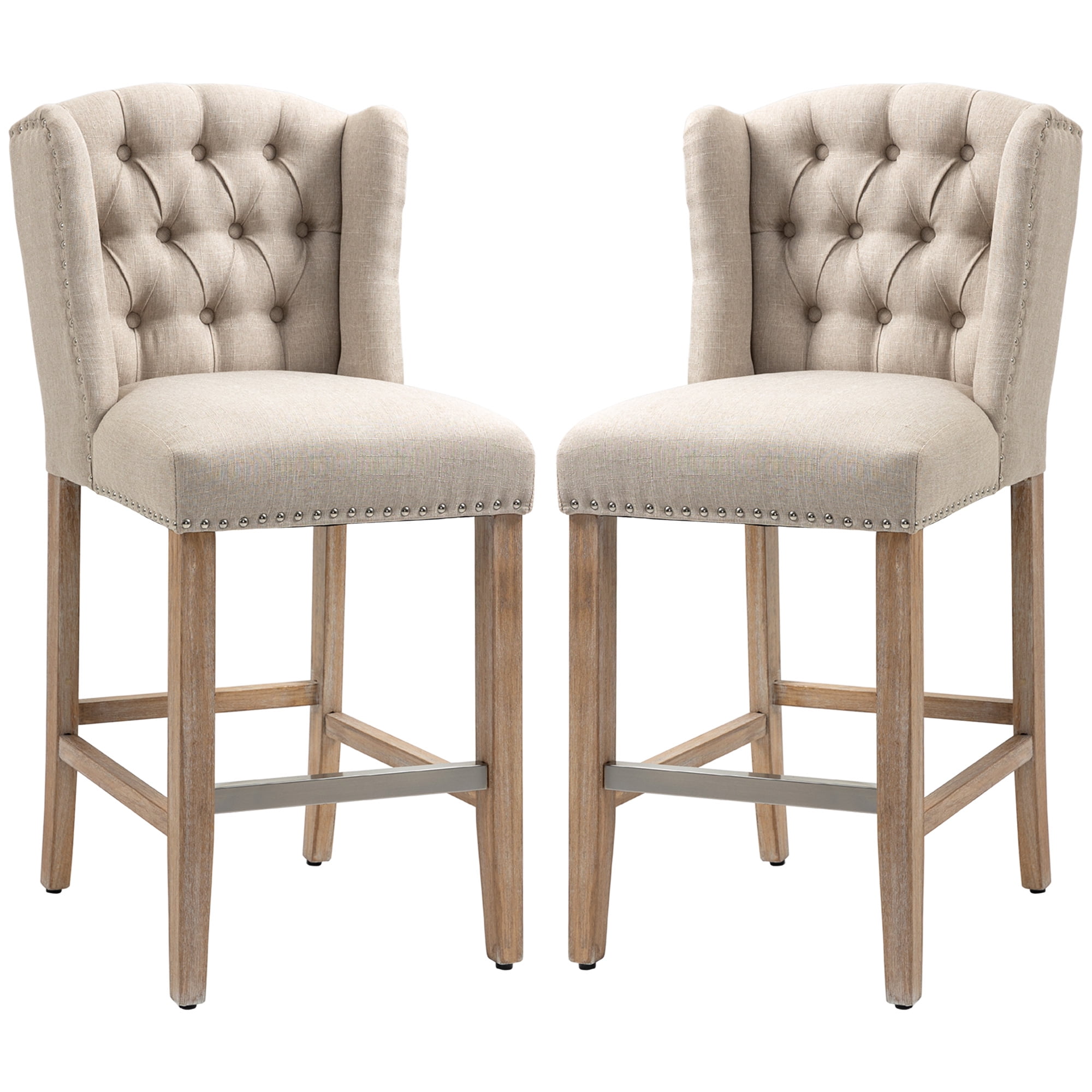 16 Stools HOMCOM Counter Height Bar Stools Set of 2 with Wood Legs, Beige ...