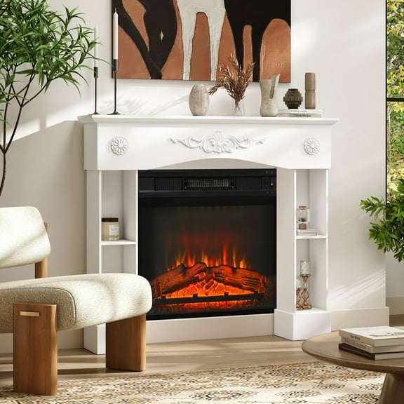 HOMCOM Baroque Fireplace Mantel, Freestanding Fireplace Surround for Electric Fireplaces, with Leg, 45.3" W x 39.4" H, White