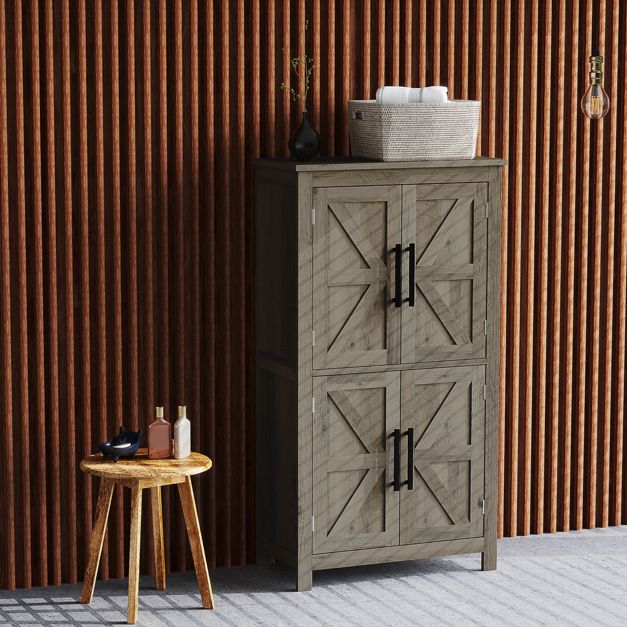 HOMCOM Bathroom Floor Cabinet, Farmhouse Bathroom Cabinet with Barn Doors, Bathroom Storage ...