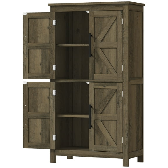 HOMCOM Bathroom Floor Cabinet, Farmhouse Bathroom Cabinet with Doors, Brown