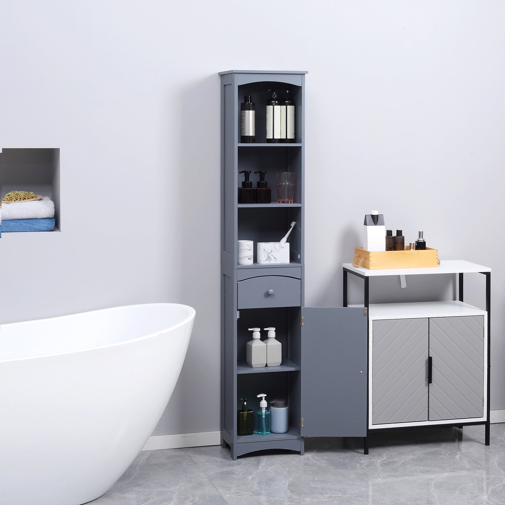 HOMCOM Bathroom Floor Organizer, Free Standing Storage, Linen Tower ...