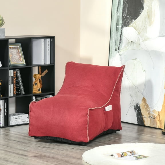 HOMCOM Bean Bag Chair, Stuffed Large Lounger for Indoors, Includes Washable Cover, Side Pockets and Backrest, for Kids and Adults, Wine Red