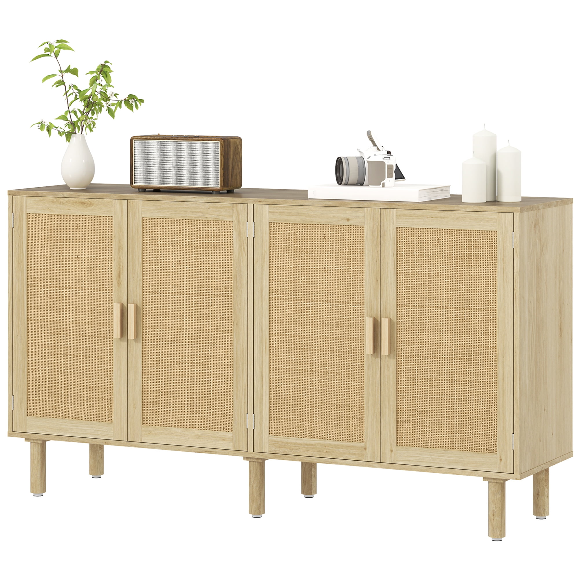 Oak Bohemian Sideboard with Rattan Doors and Shelves
