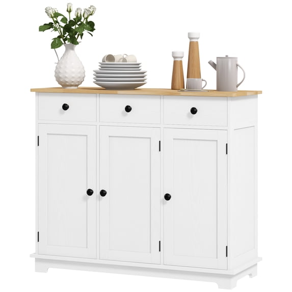 HOMCOM Buffet Cabinet, Coffee Bar Cabinet with 3 Drawers, White