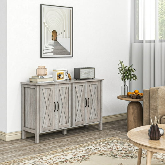 HOMCOM Buffet Sideboard, Coffee Bar Cabinet with Storage, Gray Wood Grain