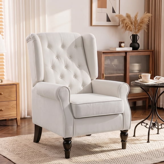 HOMCOM Button-Tufted Accent Chair with High Wingback, Rounded Cushioned Armrests and Thick Padded Seat, Cream White