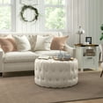 thumbnail image 1 of HOMCOM Button Tufted Ottoman Foot Stool with Velvet-feel Upholstery, Beige, 1 of 9