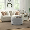 thumbnail image 1 of HOMCOM Tufted Ottoman, Velvet-feel Upholstered Foot Stool with Padded Seat, Round Ottoman Coffee Table for Living Room, Bedroom, Light Gray, 1 of 9