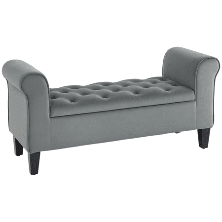 HOMCOM Button-Tufted Storage Ottoman Bench, Upholstered Bench with Rolled Armrests for Living Room or Hallway, Gray