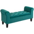 thumbnail image 1 of HOMCOM Button-Tufted Storage Ottoman Bench, Upholstered Bench with Rolled Armrests for Living Room or Hallway, Green, 1 of 6