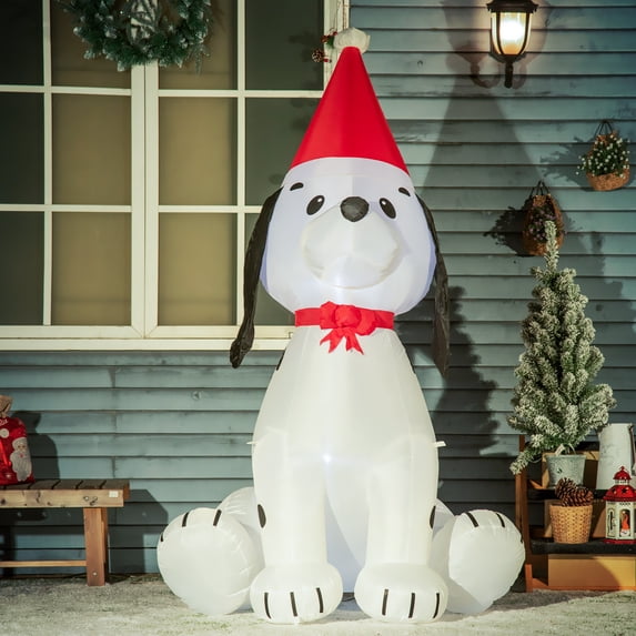 HomCom 6 ft. Pre-Lit LED Puppy Wearing Santa Hat Christmas Inflatable with Red and White Lights