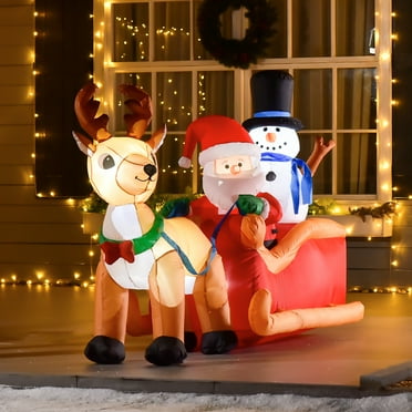 HOMCOM Christmas Inflatable Santa Claus on Sleigh with LED Lights for Outdoor