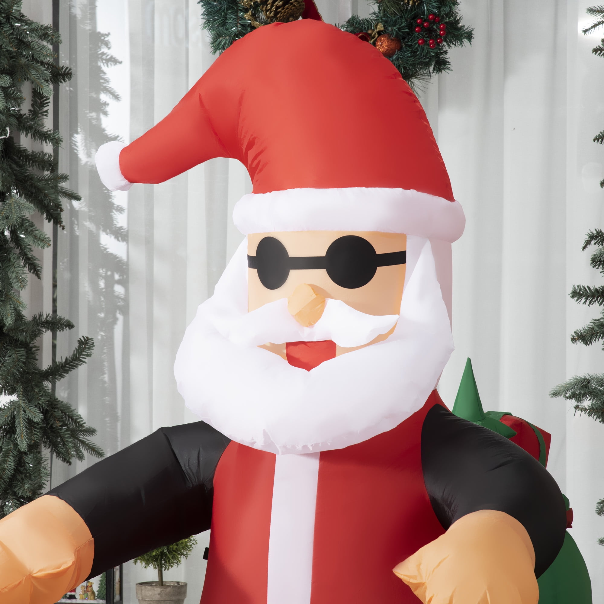 HOMCOM 7.3 ft Long Christmas Inflatable Santa Claus Flying A Plane
