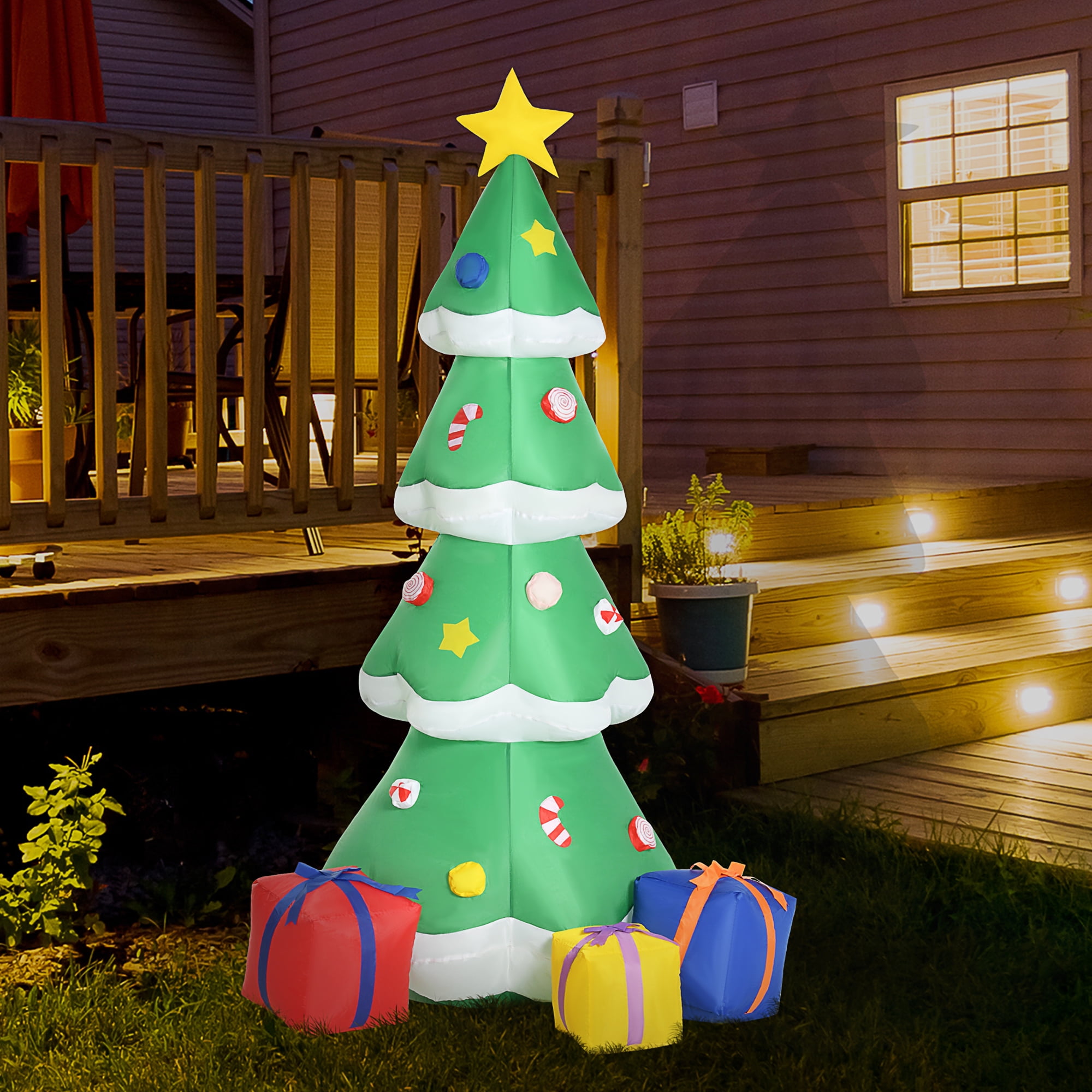 HOMCOM Christmas Inflatable Tree with LED Lights for Garden Indoor ...