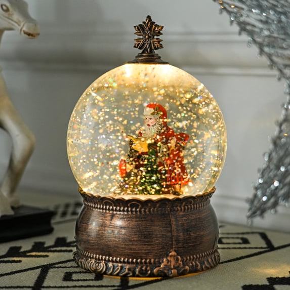 HOMCOM Christmas Snow Globe with Music, Light and Swirling Glitter, Battery Operated Christmas Decoration, Bronze