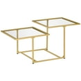 thumbnail image 1 of HOMCOM Coffee Table, Tempered Glass Coffee Table with 2 Square Tabletops, Modern Coffee Tables for Living Room, Bedroom, Gold, 1 of 8