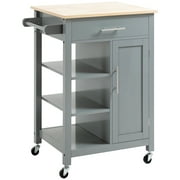 HOMCOM Compact Kitchen Island Cart on Wheels, Rolling Utility Trolley Cart with Storage Shelf & Drawer for Dining Room, Gray