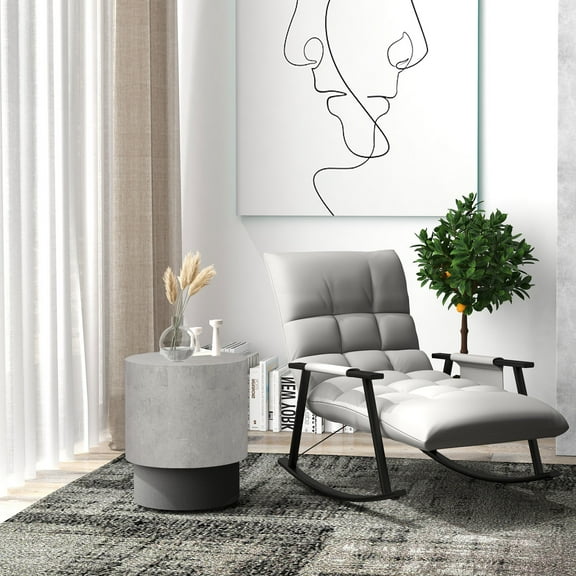 HOMCOM Concrete End Table, Round Side Table with Wood Grain Finish, Indoors and Outdoors Use, Gray