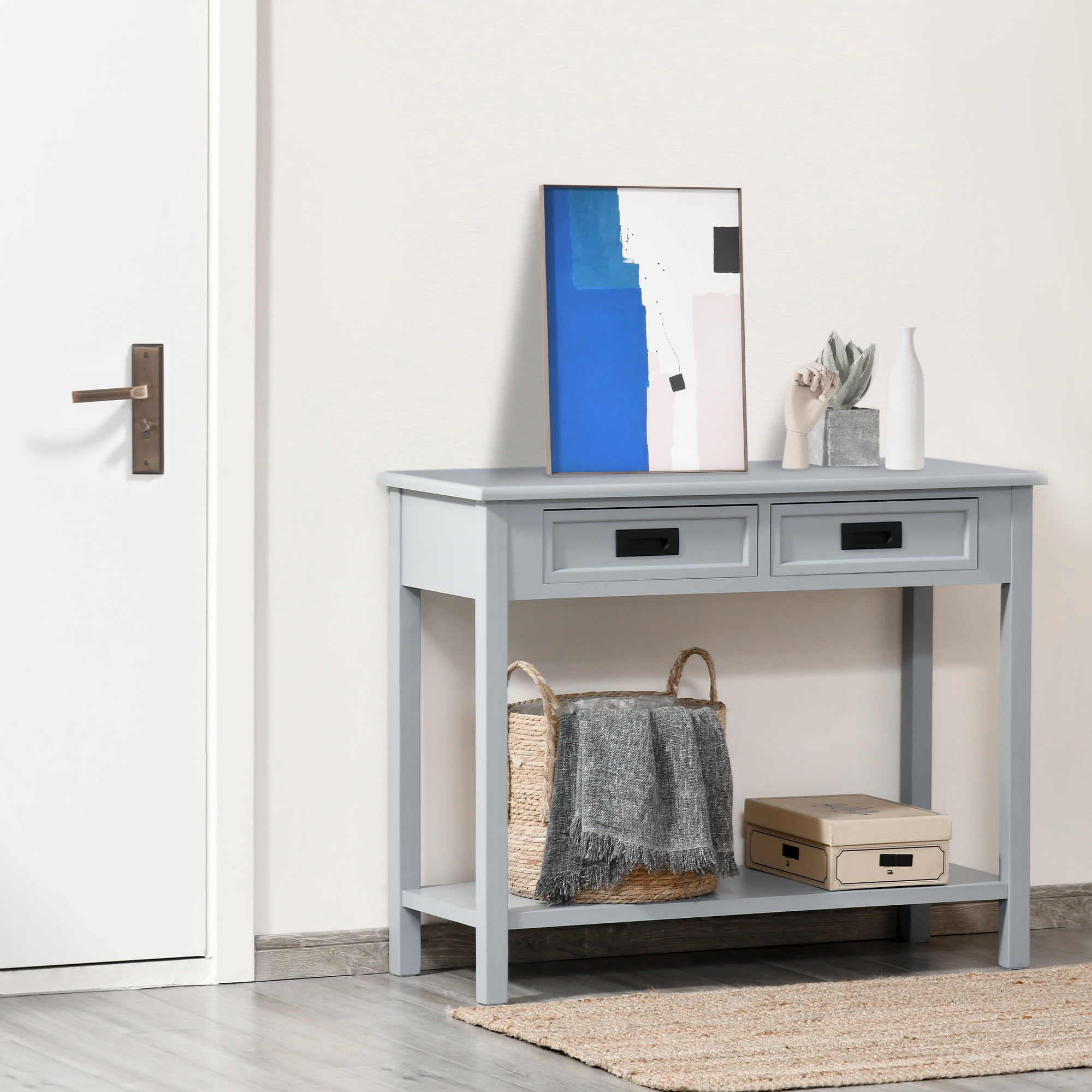 HOMCOM Console Table with 2 Storage Drawers and Open Shelf, Modern Sofa ...