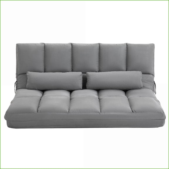 HOMCOM Convertible Lazy Floor Sofa Chair - Adjustable Backrest/Headrest, 2 Pillows, 51.25” L | Light Gray | Seat Depth 51.3