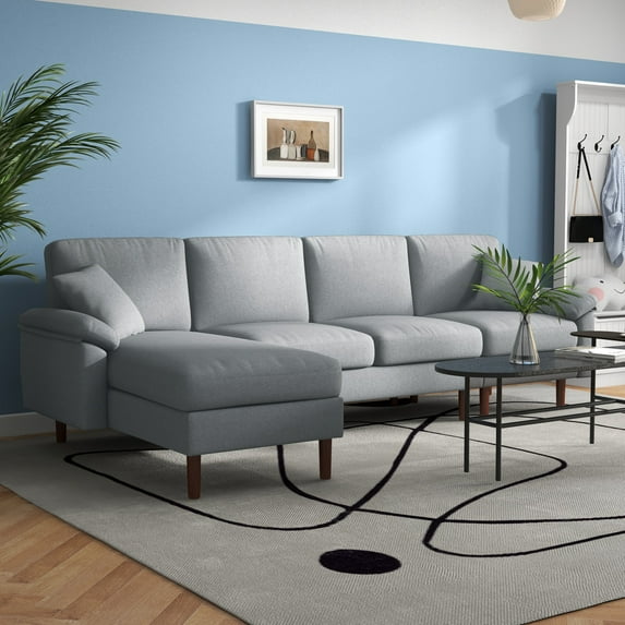 HOMCOM Sectional Sofa with Reversible Chaise Lounge, Modern L Shaped Corner Sofa, Fabric Sectional Couch for Living Room, Gray