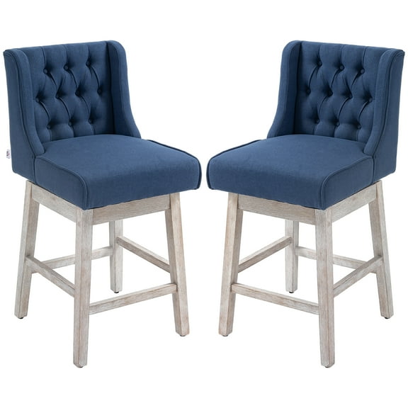HOMCOM Counter Height Bar Stools Set of 2, 180 Swivel Barstools Blue