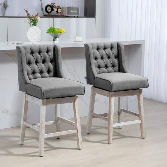 HOMCOM Counter Height Bar Stools Set of 2, 180 Swivel Barstools Gray