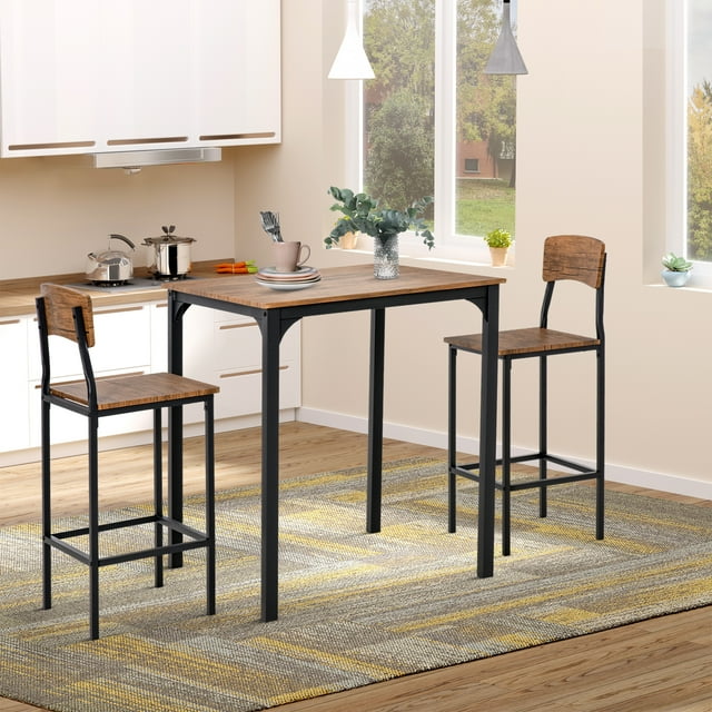 HOMCOM 3-Piece Counter Height Dining Set with Round Top Table & Metal ...