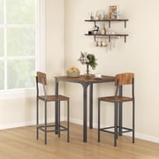 HOMCOM 3 Piece Bar Table and Chairs Set, Industrial Small Dining Table Set for 2, Square Kitchen Table and Stools, Walnut and Black