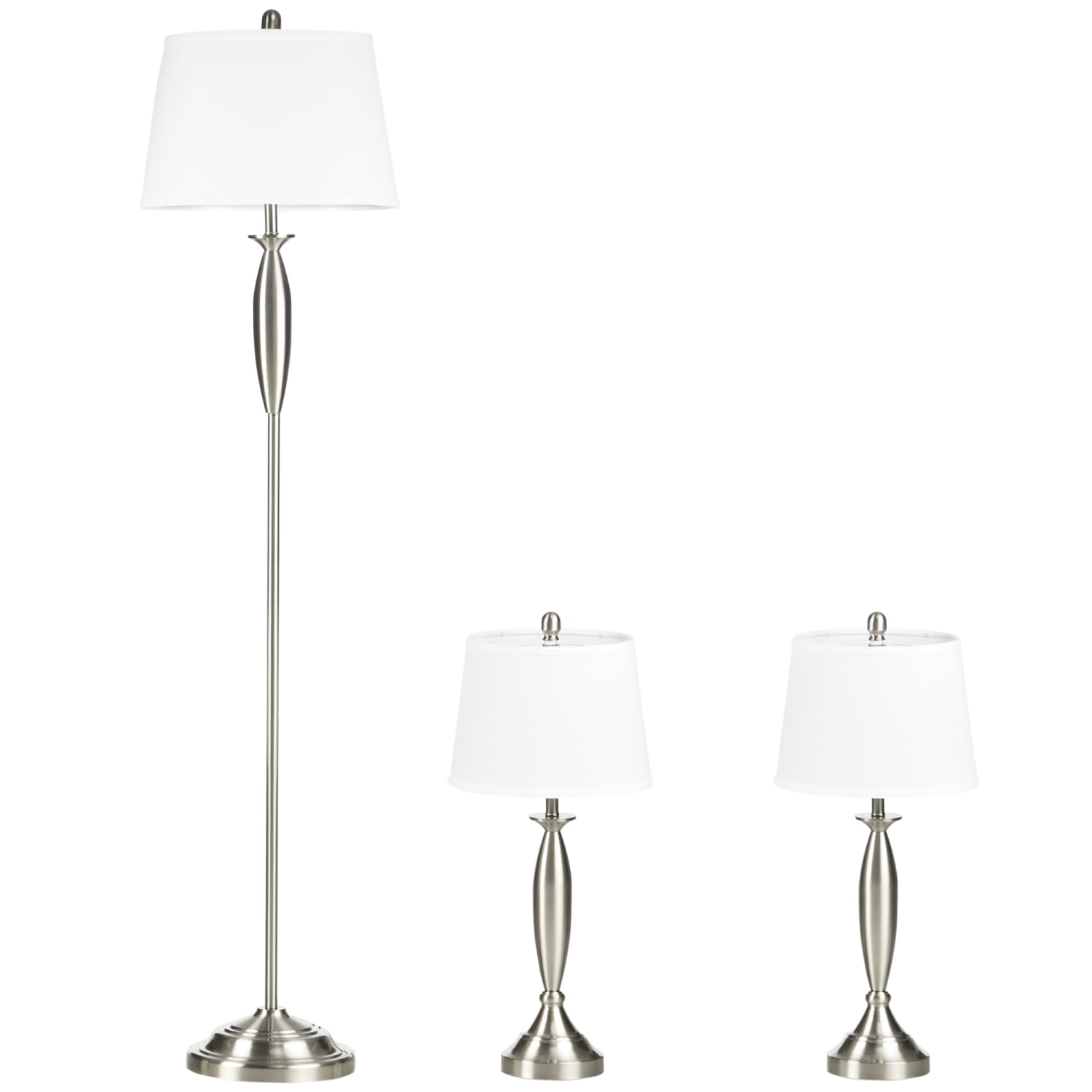 JUNNAI 3-Piece Lamp Set - Adjustable Floor Lamp & 2 Table Lamps, Silver, LED Bulbs Included