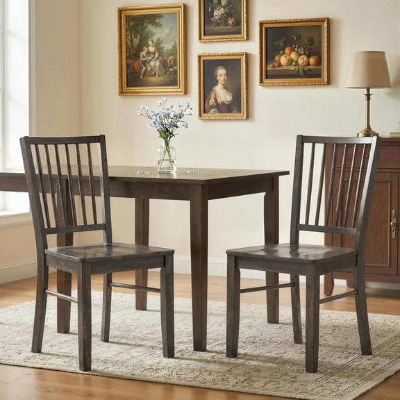 HOMCOM Dining Chairs Set of 2 Ergonomic Solid Wood, Armless Kitchen Chairs with Rubberwood Legs, Charcoal Gray