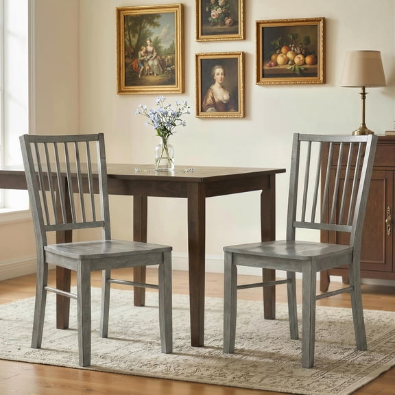 HOMCOM Dining Chairs Set of 2 Ergonomic Solid Wood, Armless Kitchen Chairs with Rubberwood Legs, Rustic Gray
