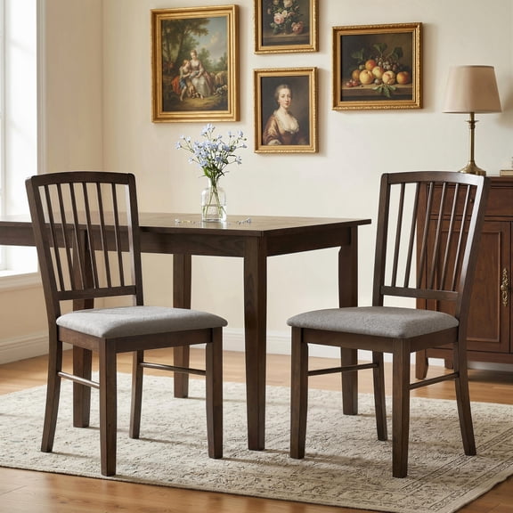HOMCOM Dining Chairs Upholstered Kitchen Chairs with Rubberwood Legs Set of 2, Burn Brown