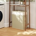 thumbnail image 1 of HOMCOM Double Laundry Basket with Lid, 26.4 Gallon Bamboo Laundry Hamper with Rope Handles, Clothes Hamper with Removable Liner for Bedroom, Natural, 1 of 9