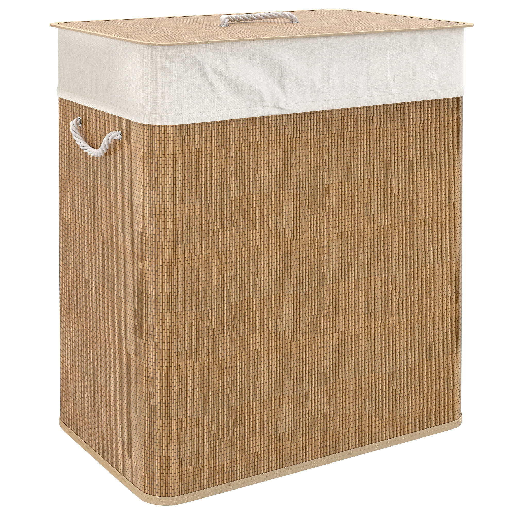 HOMCOM Double Laundry Basket with Lid, 26.4 Gallon Laundry Hamper, Brown
