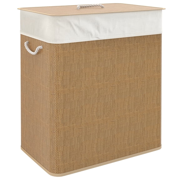 HOMCOM Double Laundry Basket with Lid, 26.4 Gallon Laundry Hamper, Brown