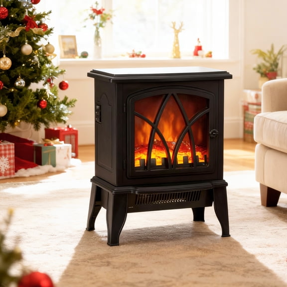 HOMCOM Electric Fireplace Heater, Fireplace Stove with Realistic LED Flames and Logs and Overheating Protection, 750W/1500W, Black