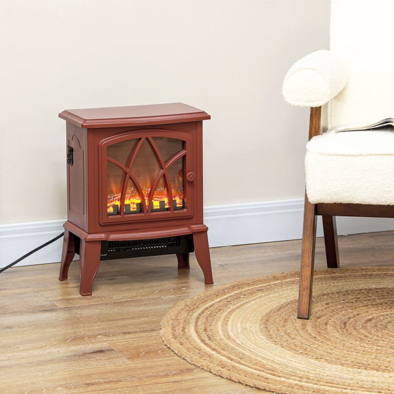 HOMCOM Electric Fireplace Heater, Fireplace Stove with Realistic LED Flames and Logs and Overheating Protection, 750W/1500W, Red