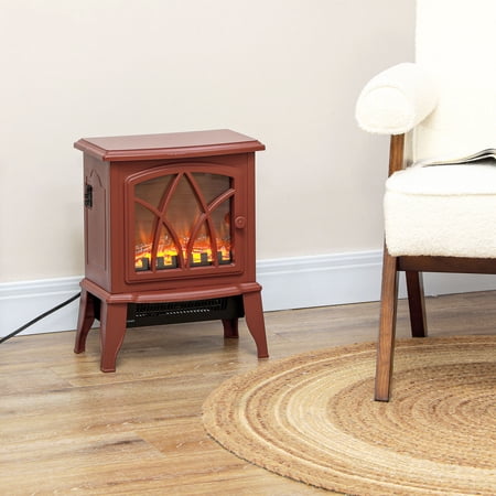 HOMCOM Electric Fireplace Heater, Fireplace Stove with Realistic LED Flames and Logs and Overheating Protection, 750W/1500W, Red