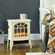 HOMCOM Electric Fireplace Heater, Fireplace Stove with Realistic LED Flames and Logs and Overheating Protection, 750W/1500W, Cream White