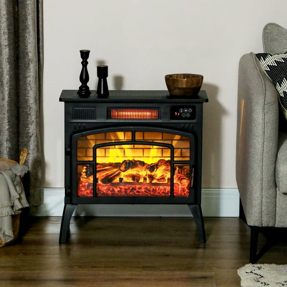 HOMCOM Electric Fireplace Stove, Freestanding Infrared Fireplace Heater with Realistic Flame Effect & Adjustable Temperature, 1500W, Black