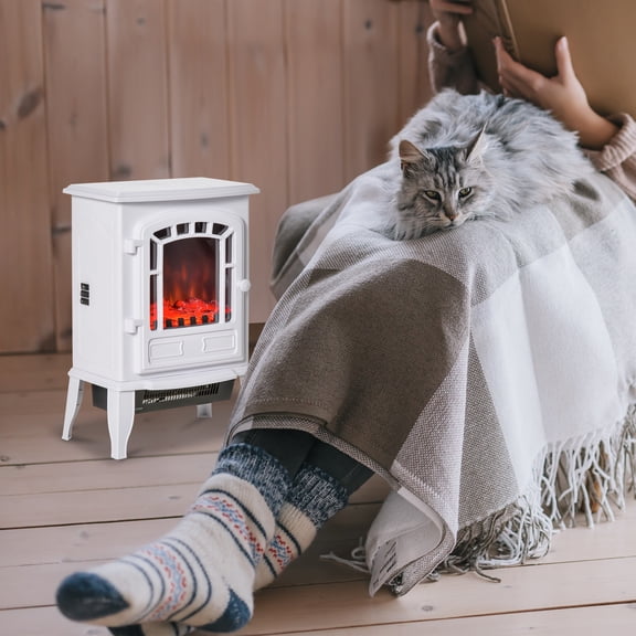 HOMCOM Free standing Electric Fireplace Stove, Fireplace Heater with Realistic Flame Effect, Overheat Safety Protection, 750W / 1500W, White