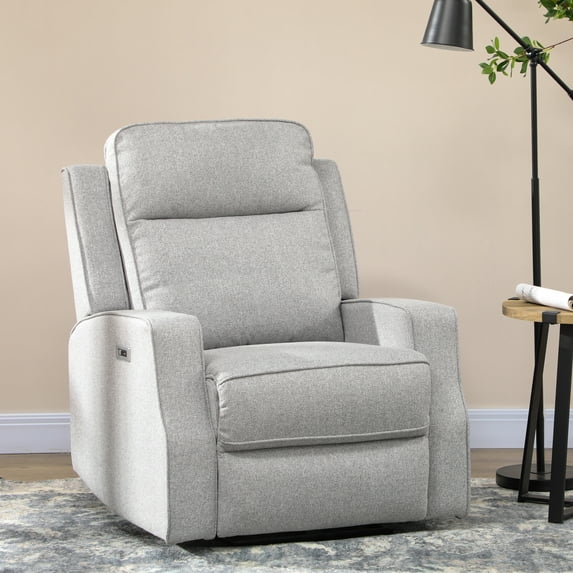 HOMCOM Electric Power Recliner Armchair with USB Charging Station, Sofa Recliner with Linen Upholstered Seat and Retractable Footrest, Gray