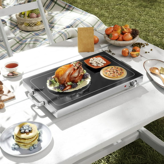 HOMCOM Electric Warming Tray with Adjustable Temperature, Food Warmer with Cool-Touch Handles & Non-Slip Feet for Parties, Buffets, Gatherings, Black