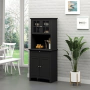 HOMCOM Elegant Buffet with Hutch, Kitchen Pantry Storage Cabinet with Framed Glass Door Drawer and Microwave Space, Black