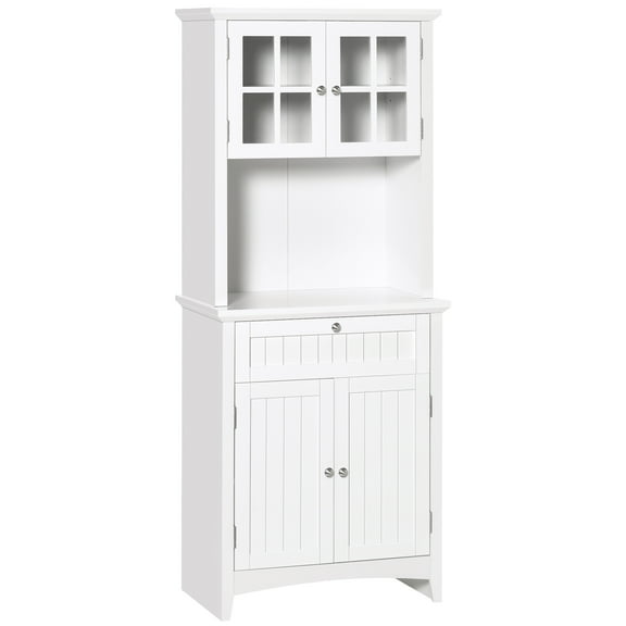 HOMCOM Elegant Buffet with Hutch, Kitchen Pantry Storage Cabinet with Framed Glass Door Drawer and Microwave Space, White