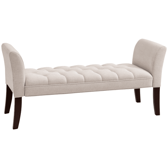 HOMCOM End of Bed Bench with Button Tufted Design, Upholstered Bench with Arms and Solid Wood Legs for Bedroom, Beige