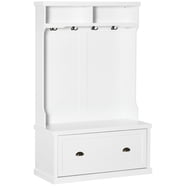 Bush Furniture Salinas - Attaccapanni Con Panca Porta Scarpe E Ripiani, Stile Shabby Chic, Bianco Antico