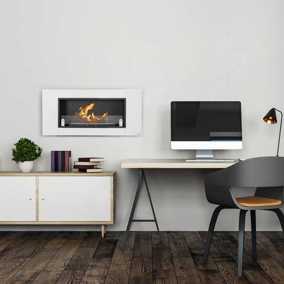 HOMCOM Ethanol Fireplace, 43.25" Wall-Mounted 0.73 Gal Stainless Steel Max 323 Sq. Ft., Burns up to 4 Hours, White